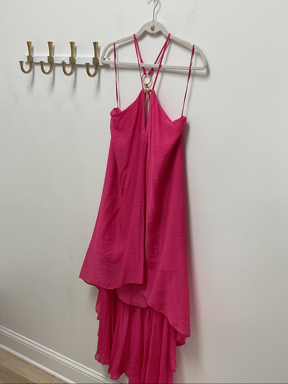 Steve Madden Suzanne Hot Pink High-Low Slip Dress with Ring Detail